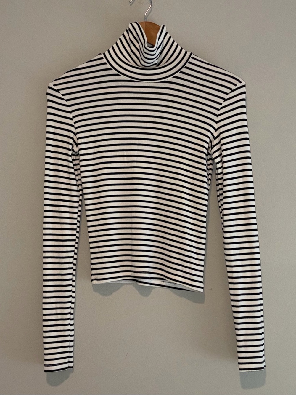 Zara Black & White Striped Turtleneck Long Sleeve Top Small